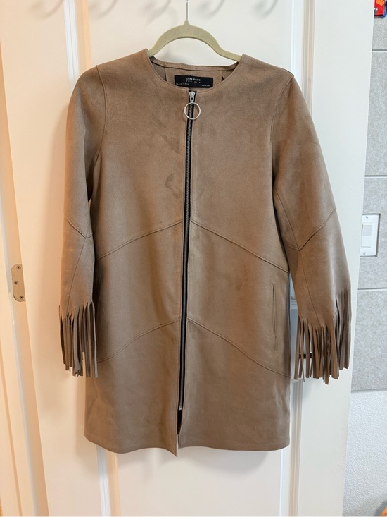 Zara Jackets & Blazers - Zara Taupe Suede Fringe Zip-Front Jacket